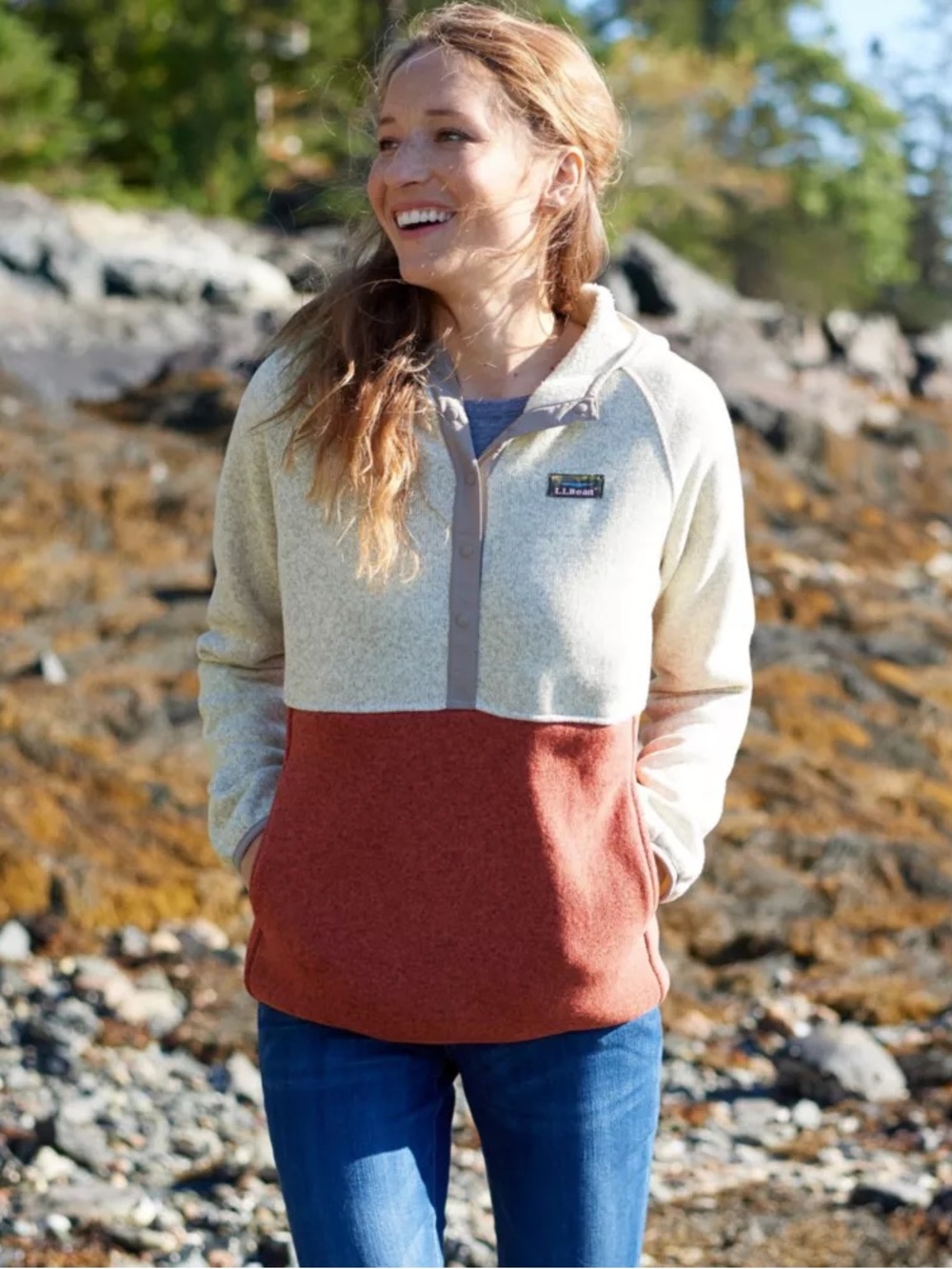 L.L. Bean | Pullover colorblock fleece with hood L